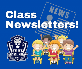 graphic that says "class newsletters!" with school logo