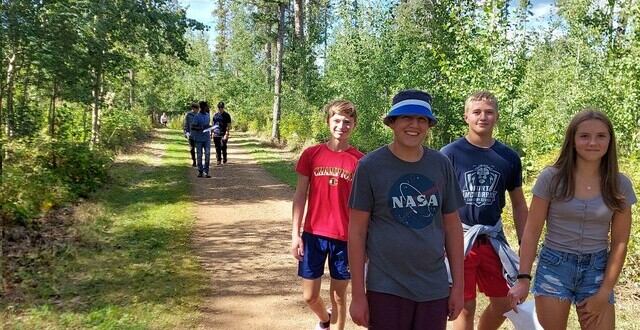 Junior High Students walking through Birchwood Trails